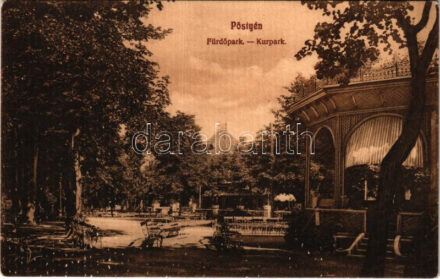 Pöstyén, Piestany; Fürdőpark. Kaiser Ede kiadása / Kurpark / spa park