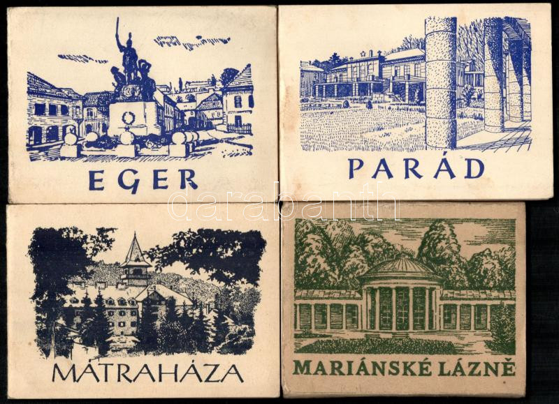 cca 1950 4 db fénykép leporelló, Eger, Mátraháza, Parád, Marianské Lázné