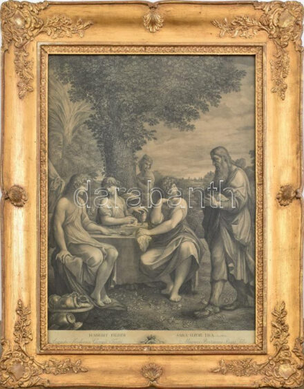 Ludovico (or Lodovico) Carracci (1555-1619) után, Francesco Rosaspina (1762-1841): Habebit Filium Sara Uxor Tua. Rézmetszet, papír. Jelzés nélkül. Dekoratív, üvegezett fakeretben. 56x40,5 cm.