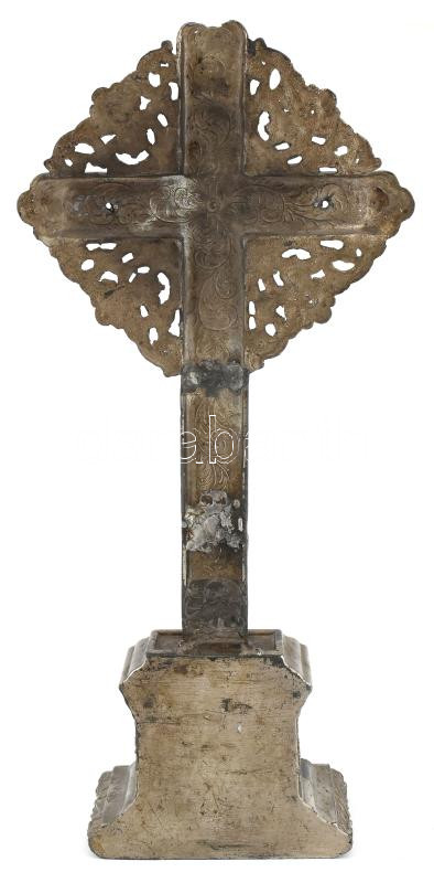Régi talpas kereszt korpusszal, fém, sérült, javított, m: 35 cm - Image 2
