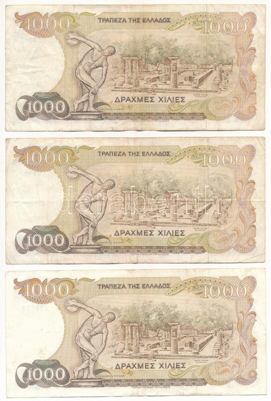 Görögország 1987. 1000Dr (3x) T:III Greece 1987. 1000 Drachmai (3x) C:F Krause P#202 - Image 2