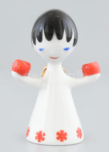 Hollóházi porcelán angyalka. Kézzel festett, jelzett, hibátlan, m: 8,5 cm