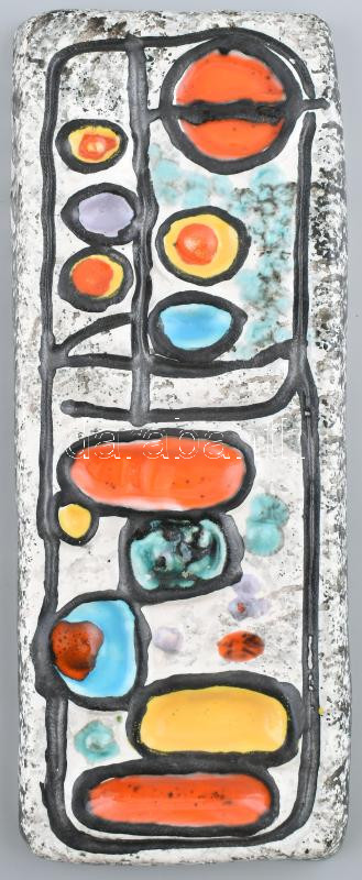 Jelzés nélkül: Retró színes falikép, dísz. Mázas kerámia. Kézzel festett, sarkán kis lepattanással, 36x14 cm