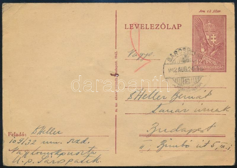 1942 Dr. Heller Bernát professzornak küldött levél a munkaszolgálatban lévő fiától