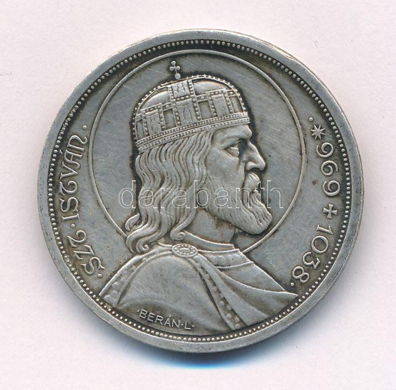 1938. 5P Ag 'Szent István' T:1- kis patina, ph. Adamo P8.1
