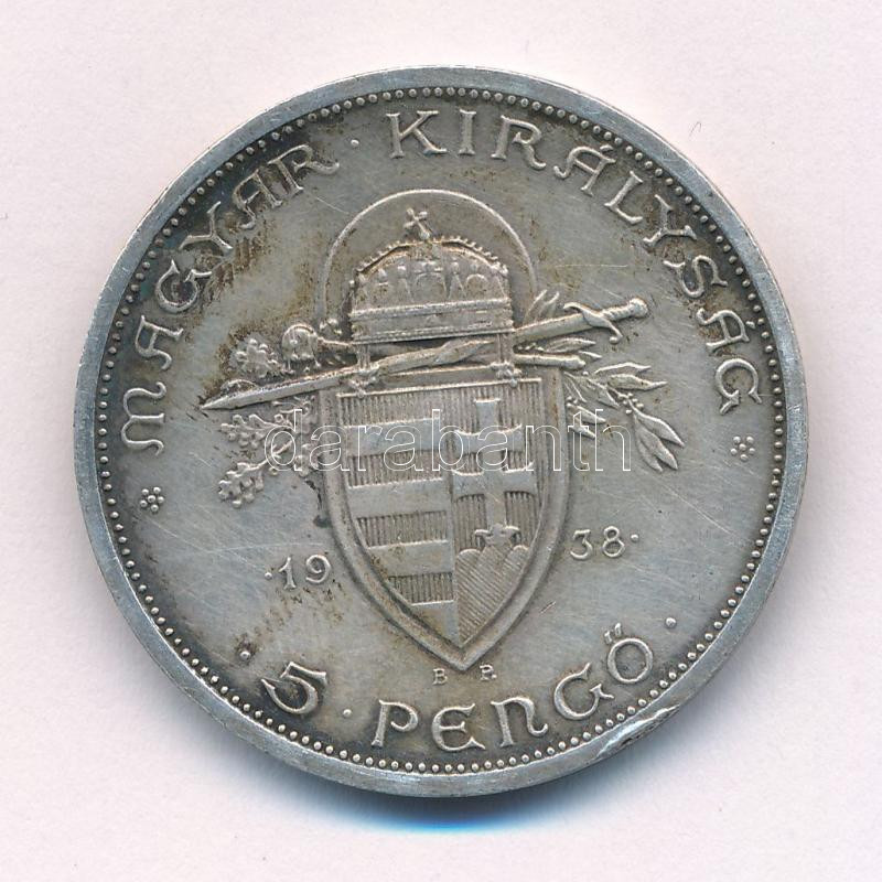 1938. 5P Ag 'Szent István' T:1- kis patina, ph. Adamo P8.1 - Image 2