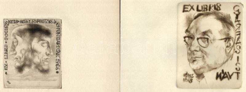 Szász Endre (1926-2003): 2 db ex libris (1963, 1966). Rézkarc, papír, jelzett a karcon, 6×4,5 és 7,5×5,5 cm - Image 2