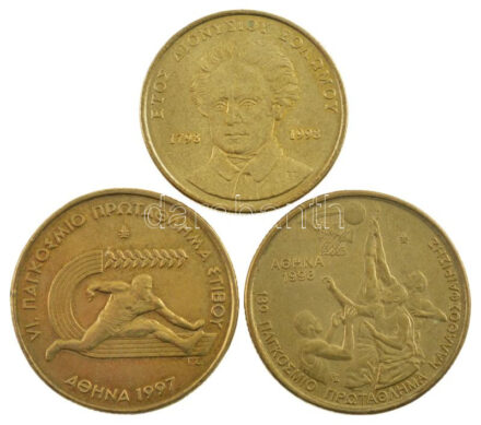 Görögország 1997. 100Dr Al-bronz 'VI. Atlétikai Bajnokság' + 1998. 50Dr Al-bronz 'Dionüszosz Szolomosz születésének 200. évfordulója' + 1998. 100Dr Al-bronz '13. Kosárlabda Világbajnokság' T:1-,2 Greece 1997. 100 Drachmes Al-bronze