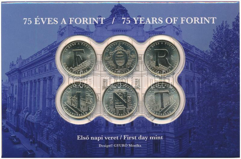 2021. 5Ft Cu-Ni-Zn '75 éves a Forint' első napi veret (6xklf) sorszámozott emléklapon '02353' T:1