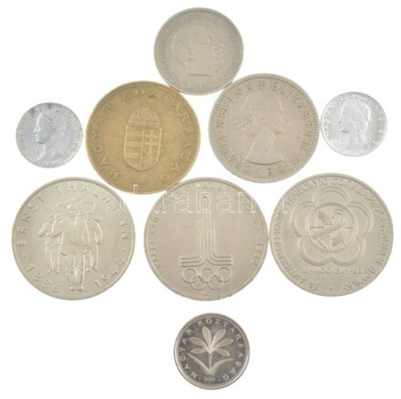 9db-os vegyes magyar és külföldi érmetétel, közte 1995. 100Ft Cu-Ni-Zn + NDK 1986. 10M Cu-Ni 'Ernst Thalmann születésének 100. évfordulója' T:1--2-