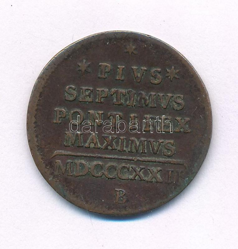 Olasz Állmok / Pápai Állam 1822B 1/2B Cu 'VII. Piusz' T:2- patina Italian States / Papal States 1822B 1/2 Baiocco Cu 'Pius VII' C:VF patina Krause KM#1278 - Image 2