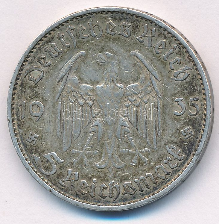 Német Harmadik Birodalom 1935E 5M Ag 'Náci hatalom első évfordulója / Potsdami Garrison templom' T:2,2- patina German Third Reich 1935E 5 Mark Ag 'The 1st Anniversary of Nazi rule / Potsdam Garrison Church' C:XF,VF patina Krause KM#83 - Image 2