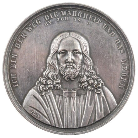 Német Birodalom ~1800. Keresztelő Ag emlékérem. Szign.: Daniel Friedrich Loos (28,58g/42mm) T:1- German States ~1800. Christening medallion Ag. 'ICH BIN DER WEG DIE WAHRHEIT UND DASLIEBEN / DER HERR DEI MIT DIR ER LEITE DICH AUF EBENER BAHN'
