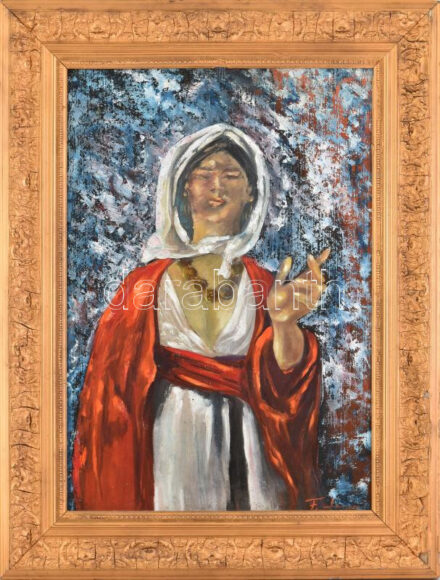 Feka Lajos (1953-2011): Női szent szellem (cím nélkül). Olaj, farost. Jelzett. 68x48 cm. Dekoratív, kissé sérült fakeretben.