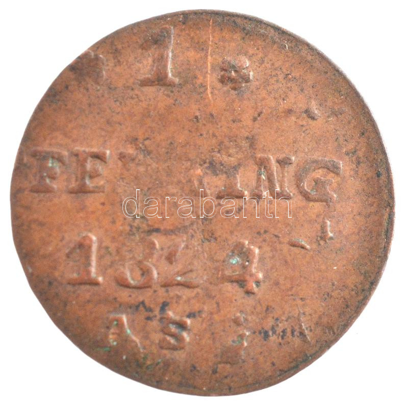 Német Államok / Rostock 1824AS 1pf Cu T:2- German States / Rostock 1824AS 1 Pfenning Cu C:VF Krause KM# 135