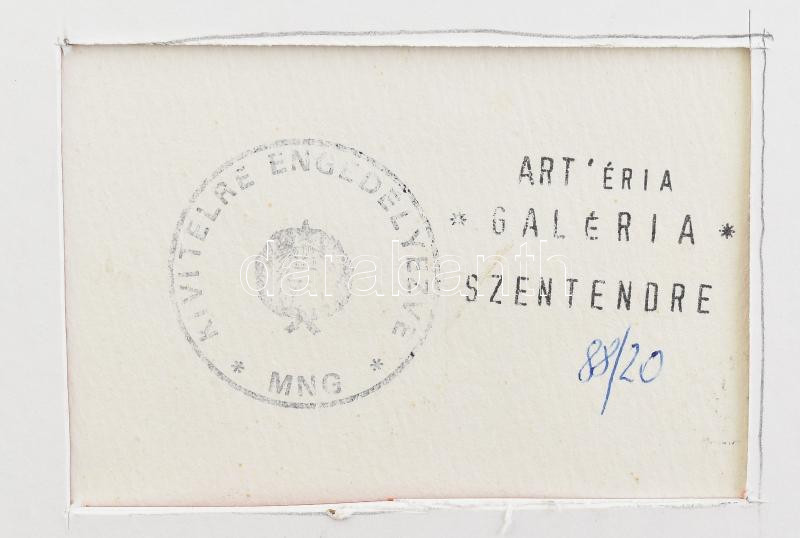 feLugossy László (1947-): Nyersangyal, 1986-87. Szitanyomat, papír. Jelzett, számozott: 4/30. Hátoldalán Art1érai Galéria Szentendre és MNG kiviteli engedély pecséttel. Üvegezett fakeretben. 55x40 cm. - Image 3