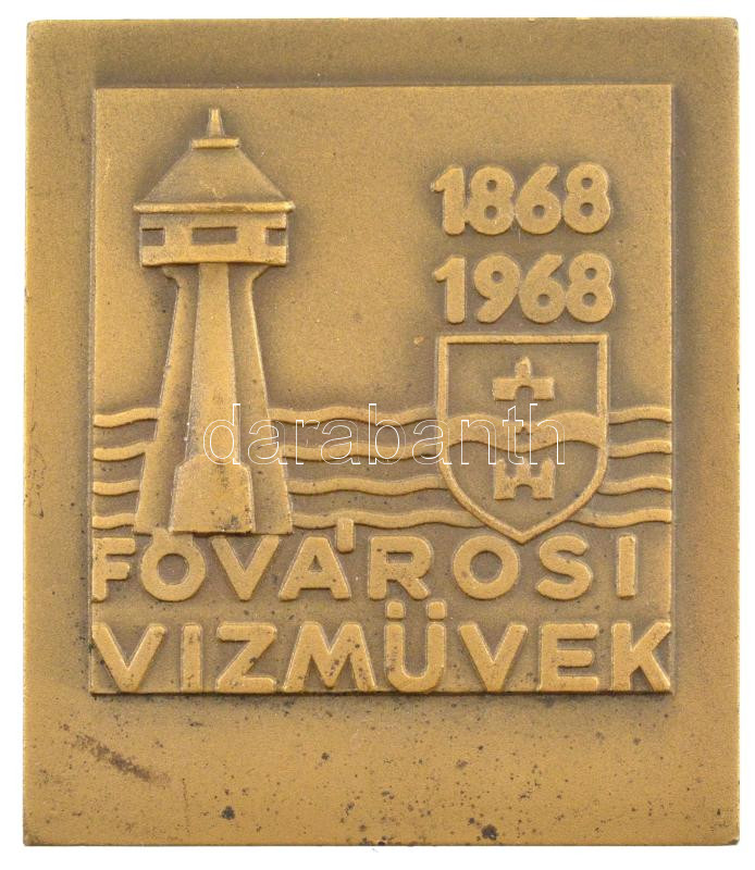 1968. 'Fővárosi Vízművek 1868-1968' bronz emlékplakett (58x50mm) T:1