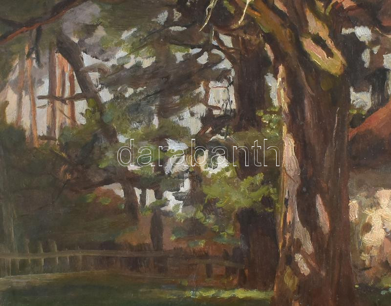 Greguss Imre (1856-1910): Svábhegyi pihenő. Olaj, karton, jelezve balra lent. Hátoldalán címmel feliratozott. Sérült 39x50 cm - Image 2