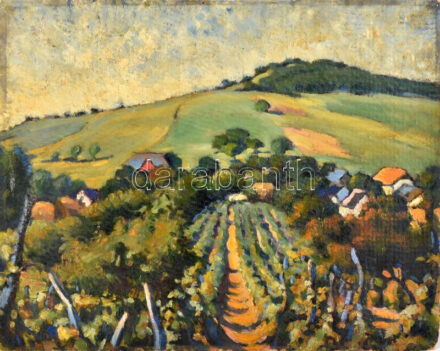 Jelzés nélkül, XX. sz. eleje: Napfényes szőlőhegy. Olaj, karton. Kissé sérült. 38x47,5cm