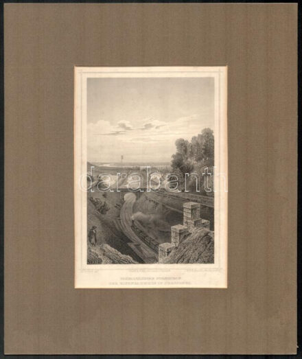 1858 Ludwig Rohbock (1820-1883) - J. M. Kolb: Vaspályaudvar Pozsonyban (Felvidék), acélmetszet, jó állapotban, első paszpartuban, 20×13 cm