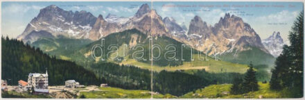 1913 San Martino di Castrozza, Sankt Martin am Sismunthbach (Südtirol); Dolomiten-Panorama der Palagruppe vom Hotel Fratazza / Dolomites. 2-tiled folding panoramacard