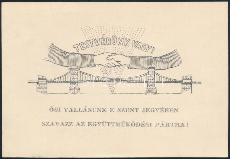 1937 Budai hitközségi választáson a Budai Autonomia Párt helyett a Budapesti Együttműködési Pártra való szavazásra biztató levelezőlap, szép állapotban - Image 2