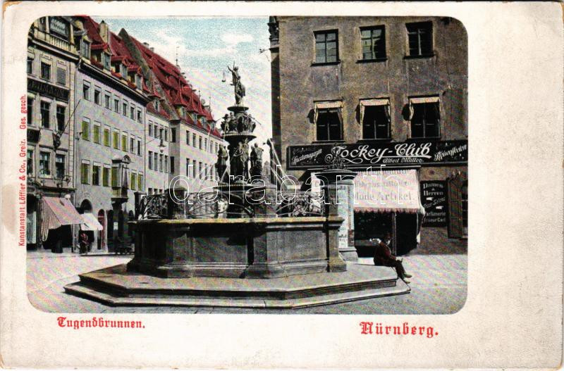 Nürnberg, Nuremberg; Tugendbrunnen / fountain, Jockey-Club (EK)