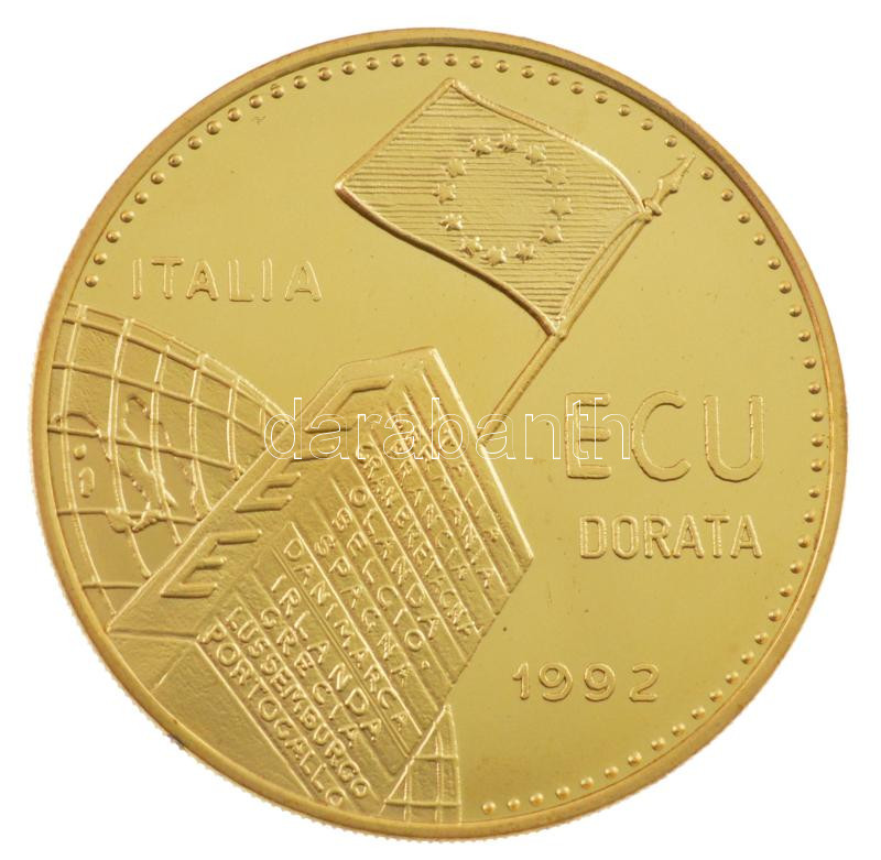 Olaszország 1992. 'A Római Szerződés és az Európai Gazdasági Közösség létrejöttének 35. évfordulója' kétoldalas, aranyozott fém emlékérem (38mm) T:PP Italy 1992. '35th anniversary of the Treaty of Rome and the establishment of