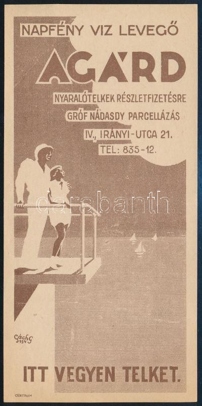 cca 1930 Agárd nyaralótelep reklámos számolócédula