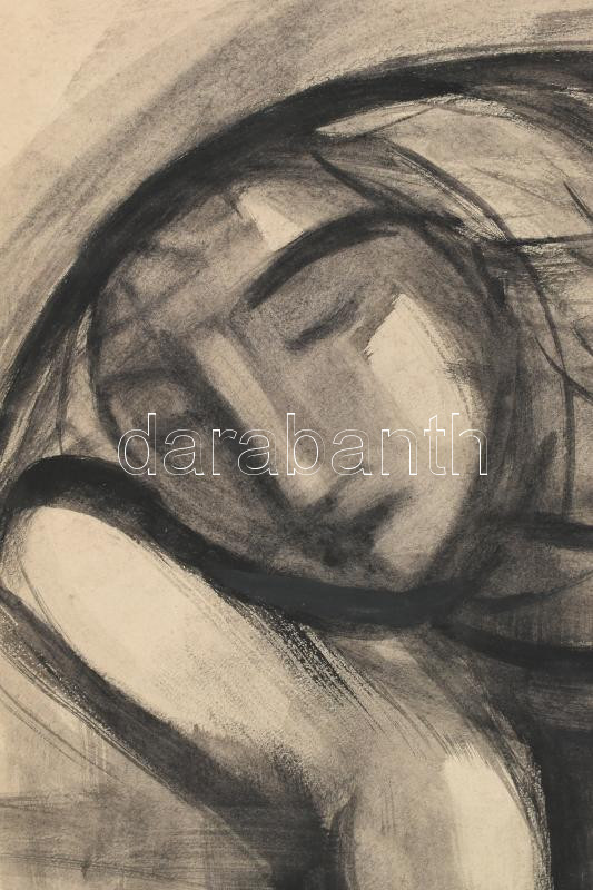 Hetényi Tibor (1891-1977): Anya gyermekével. Lavírozott tus, papír, jelzés nélkül, paszpartuban, hátoldalán névvel feliratozott, 57,5x39,5 cm - Image 2