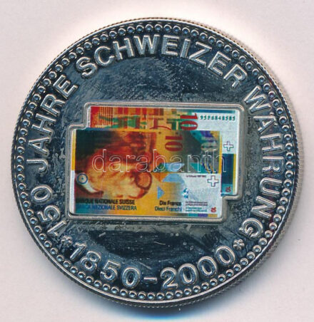 Svájc DN '150 éves a svájci valuta' fém emlékérem kapszulában (40mm) T:1 Switzerland ND '150 years of Swiss currency 1850-2000' metal commemorative medallion in capsule (40mm) C:UNC
