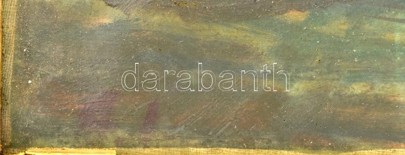 Arató István (1922-2010): Kirándulók. Olaj, vászon, jelezve balra lent, hátoldalán Képcsarnok Vállalat címkéjével. Sérült, üvegezett fakeretben, 31×41 cm - Image 2