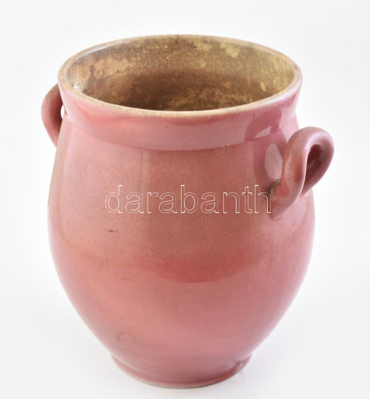 Zsolnay rózsaszín nagy méretű edény. Jelzett, mázrepedésekkel. m: 32 cm