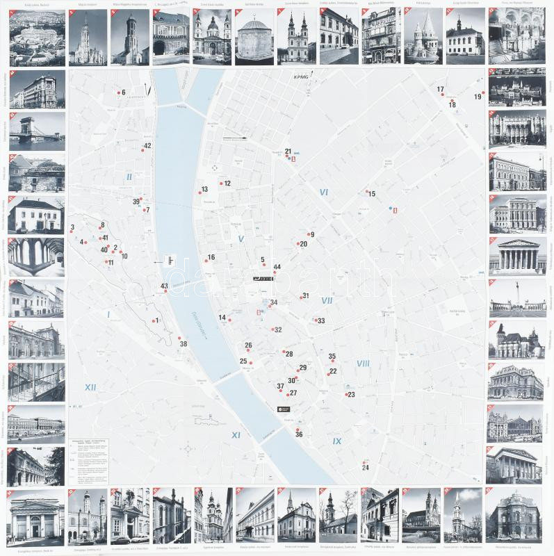 Budapest építészeti nevezetességei + Budapest grafikai látképe, 2 db modern, nagyméretű térkép, 63x63 cm és 100x70 cm - Image 3