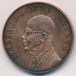 Szunyogh László (1956-) 1992. 'Habsburg Ottó 80 éves / Páneurópa Unió Tata' kétoldalas bronz emlékérem (42mm) T:1-