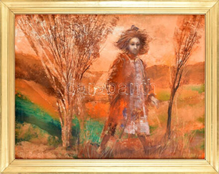 Kádár János Miklós (1939-): Itt az ősz. Olaj, farost, jelezve jobbra lent, hátoldalán autográf felirattal. Dekoratív fakeretben. 60×80 cm