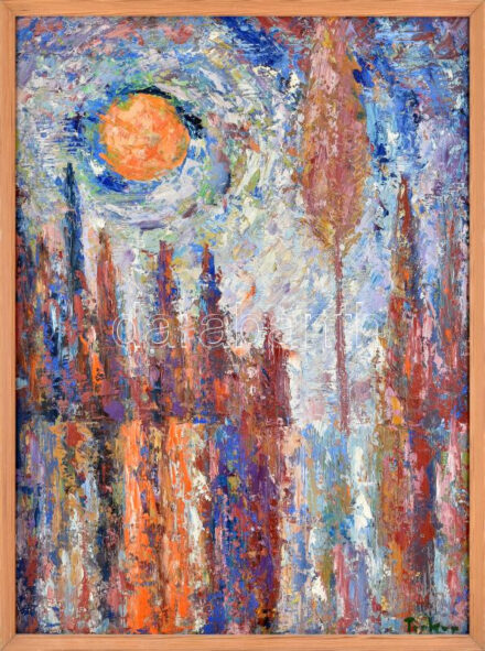 Prokop Péter (1919-2003): A Vajas álmodik magáról, Róma, 1964. Olaj, farost, jelezve jobbra lent, hátoldalán autográf felirattal. Fakeretben. 90×66 cm