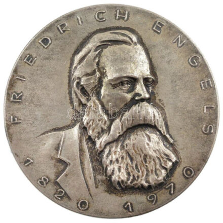 Német Demokratikus Köztársaság ~1970. 'Friedrich Engels 1820-1970' Ag emlékérem (32.23g/0.800/44mm) T:1- German Democratic Republic ~1970. 'Friedrich Engels 1820-1970' Ag commemorative medallion (32.23g/0.800/44mm) C:AU