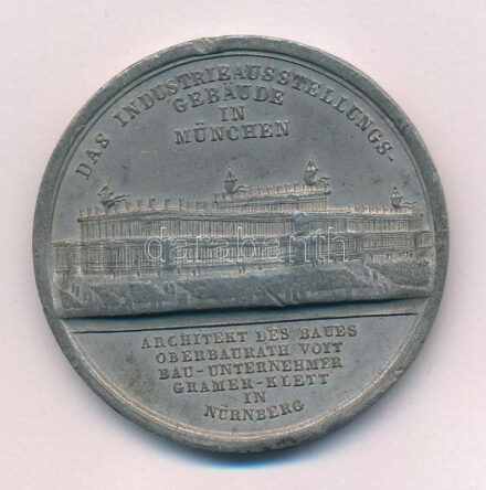 Német Birodalom 1854. 'A Müncheni Ipari Kiállítás épülete' Sn emlékérem (45mm) T:2 ph. German Empire 1854. 'Building of Indrustial Exhibition München' Sn commemorative medallion. 'DAS INDUSTRIEAUSTELLUNGS - GEBAUDE IN MÜNCHEN -