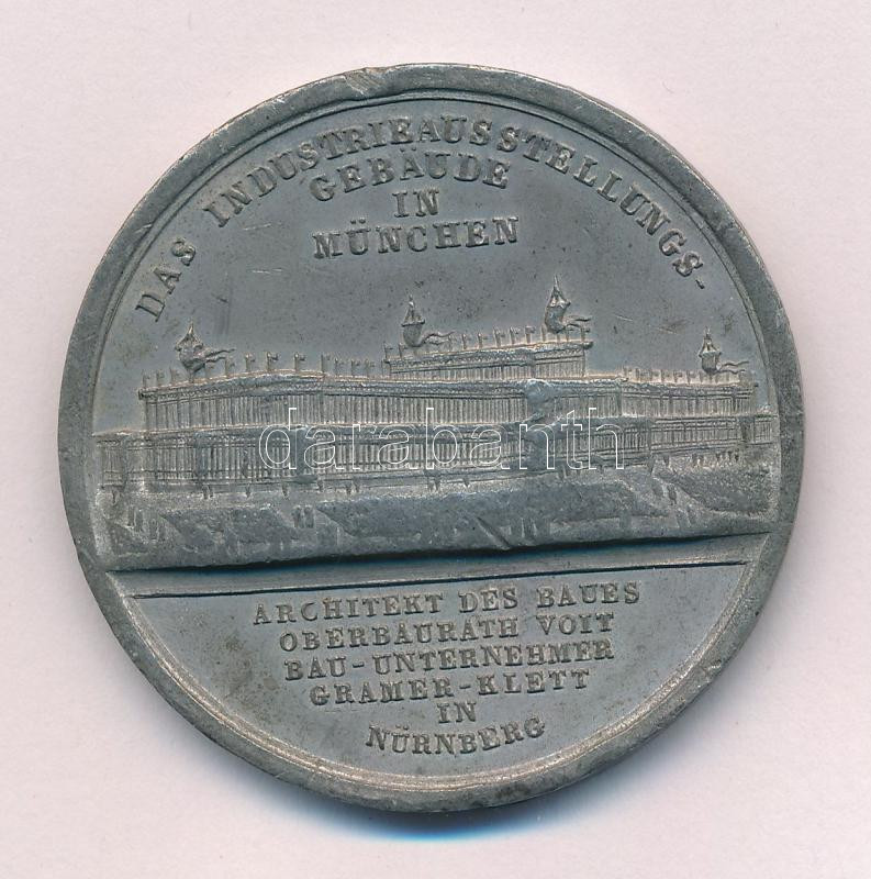 Német Birodalom 1854. 'A Müncheni Ipari Kiállítás épülete' Sn emlékérem (45mm) T:2 ph. German Empire 1854. 'Building of Indrustial Exhibition München' Sn commemorative medallion. 'DAS INDUSTRIEAUSTELLUNGS - GEBAUDE IN MÜNCHEN -