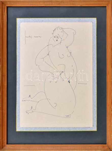 Bodonyi Ferenc (1931-2019): Női akt. Tus, papír, jelzett, üvegezett fakeretben, 29×20,5 cm