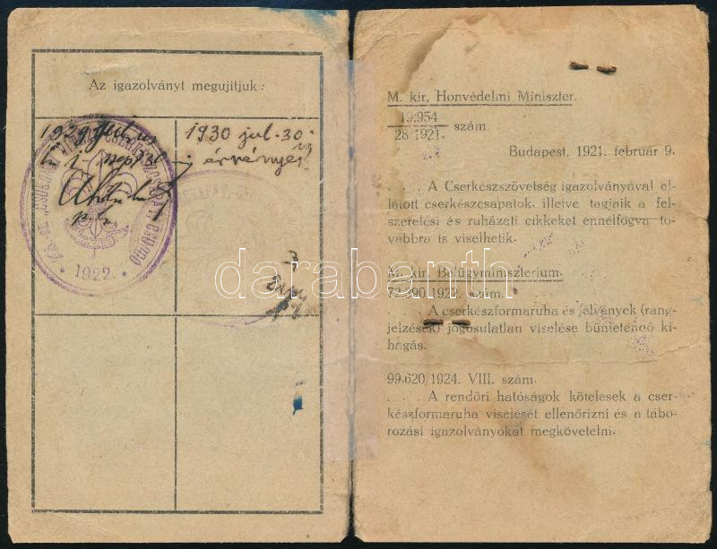 1929 Fényképes cserkészigazolvány, megviselt állapotban - Image 2