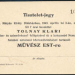 1943 Tolnay Klári művész est tiszteletjegy Kolozsvár