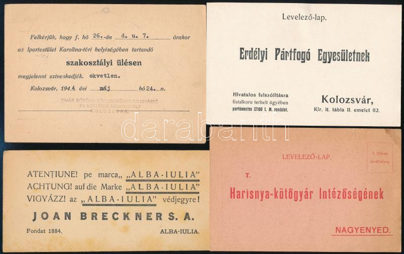 cca 1930 4 db erdélyi reklámos levelezőlap