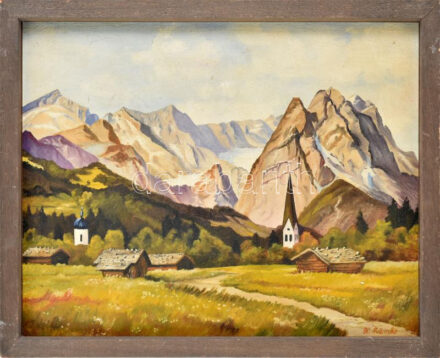 H. Lümhe jelzéssel: Hegyek. Olaj, karton, sérült. Kopott keretben. 39x49 cm