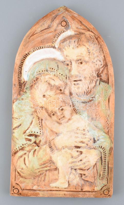Garányi József (1928-): Szent család. Fali kerámia, jelzett, hibátlan, 33x17,5cm