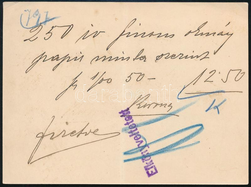 Seefehlner J.L. papír, rajz- és festőszer üzletének reklámkártyájára írt számla - Image 2