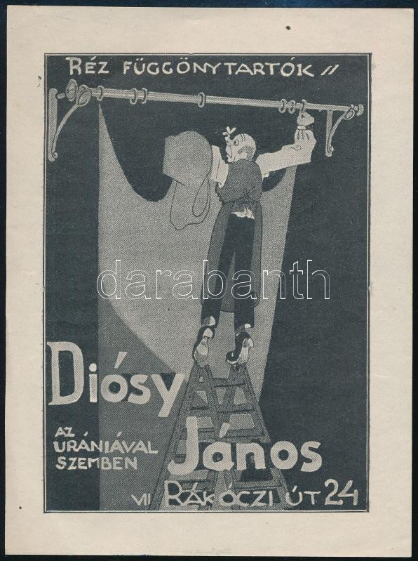 Diósy János réz függönytartók üzletének (Bp. Rákóczi út 24.) kétoldalas szórólapja