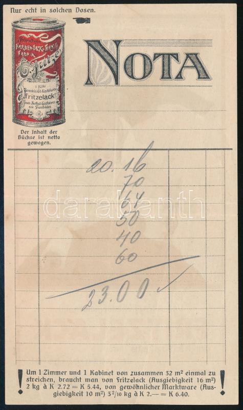 Fritzelack festéküzlet litho reklámos számla, hajtott - Image 2