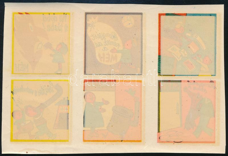 'Rongyért pénzt ad a MÉH' - 6 db matrica a retró korszakból, ívben, 13,5×9 cm